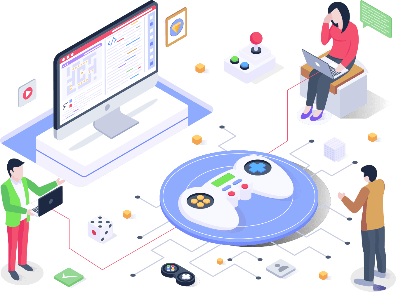 Ilustracao de colaboracao e tecnologia no ecossistema de iGaming